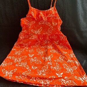 Orange Butterfly Print Dress
